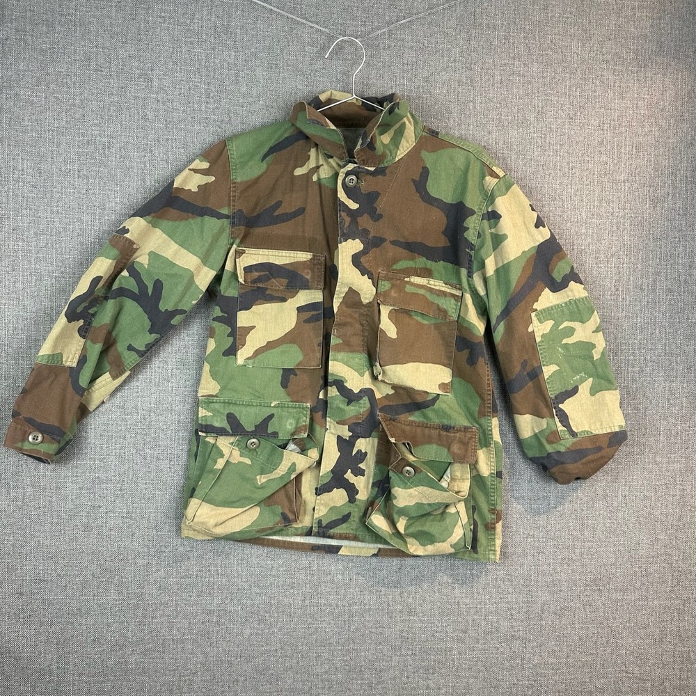 Military Field‎ Jacket Mens Small Short Camouflage Woodland Utility Coat